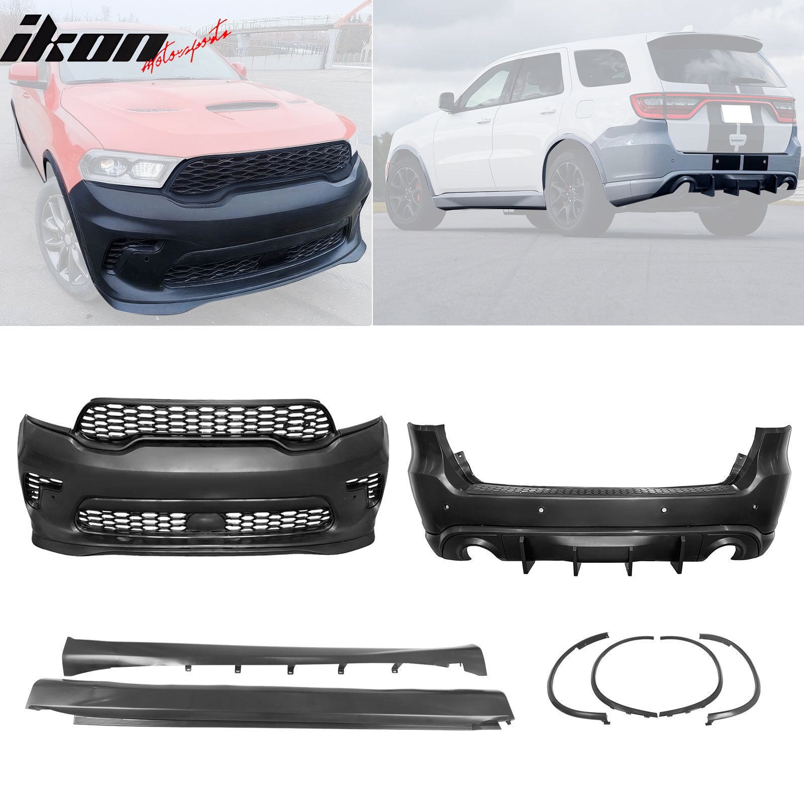 Fits 21-25 Dodge Durango Hellcat Style Front & Rear Bumper Cover W/V2 Diffuser