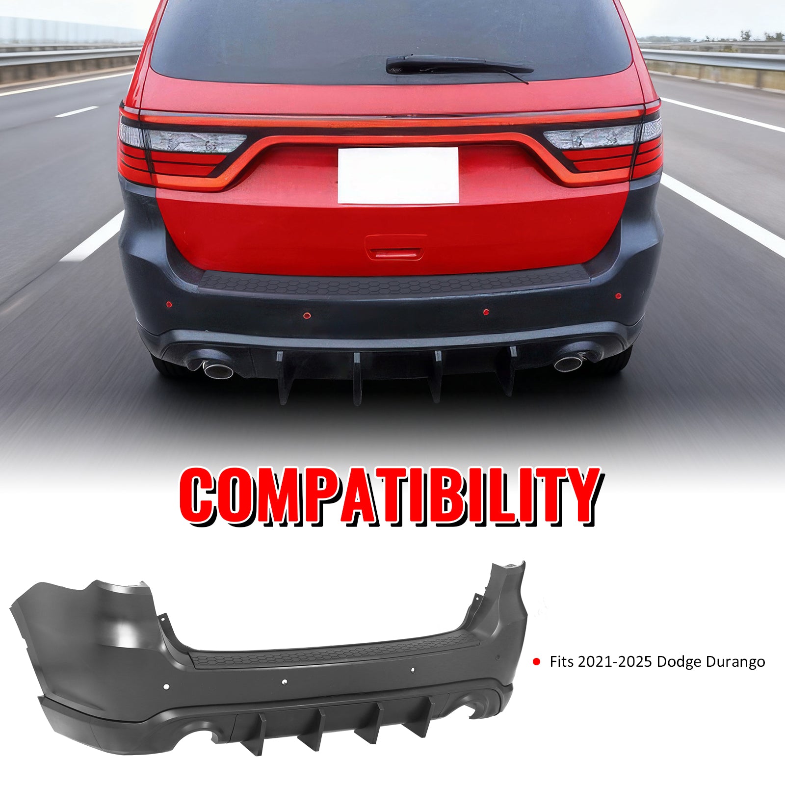 Fits 21-25 Dodge Durango Hellcat Rear Bumper Cover W/V1 Diffuser & Step Plate