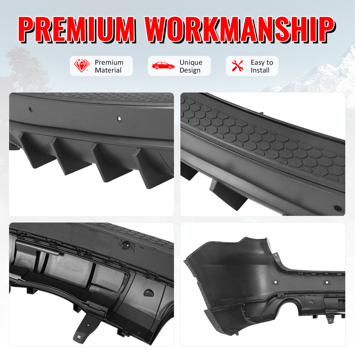 Fits 21-25 Dodge Durango Hellcat Rear Bumper Cover W/V1 Diffuser & Step Plate