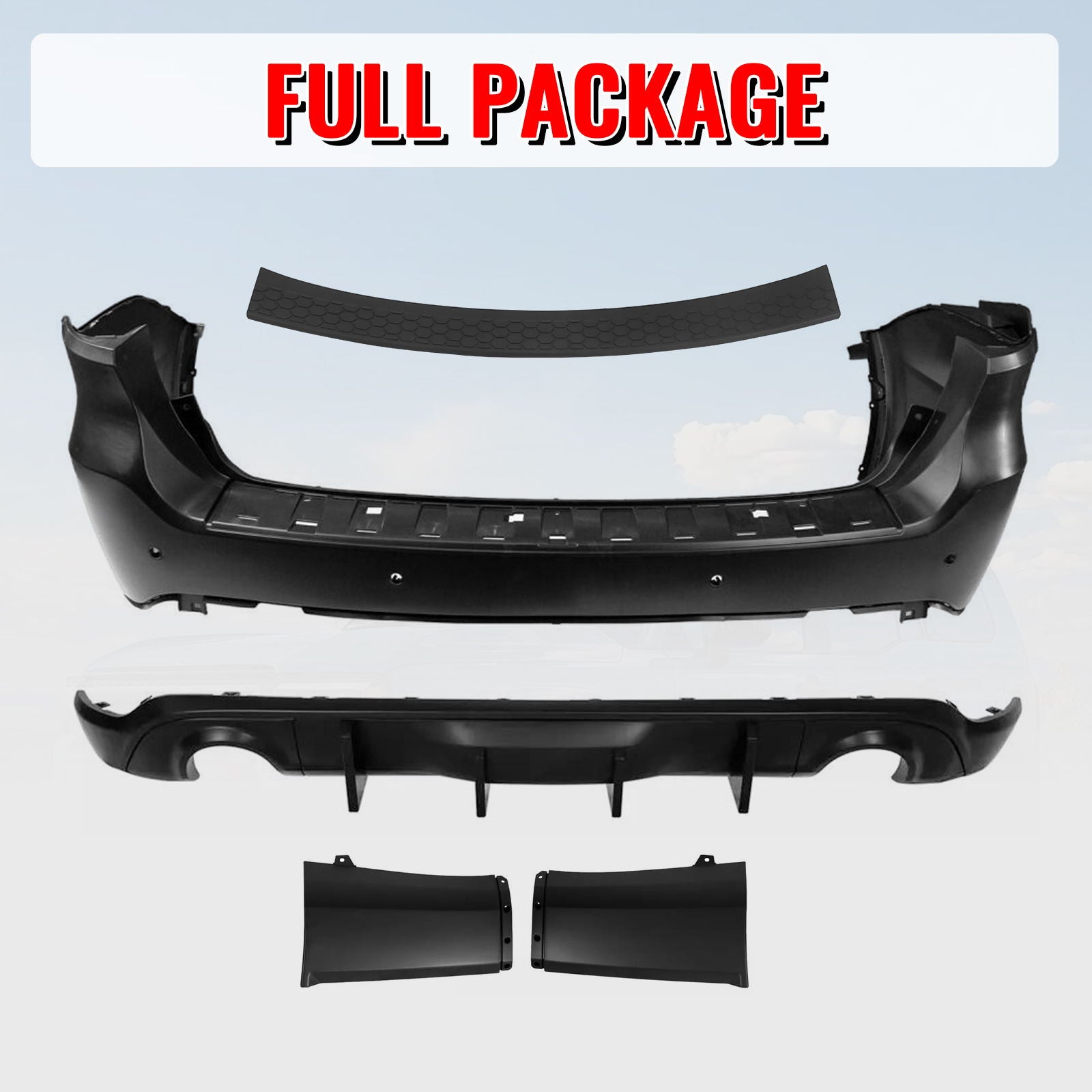 Fits 21-25 Dodge Durango Hellcat Rear Bumper Cover W/V2 Diffuser + Step Plate