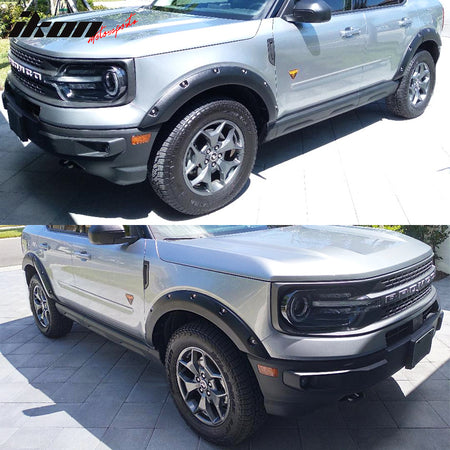 IKON MOTORSPORTS, Fender Flares Compatible With 2021-2026 Ford Bronco Sport, Pocket Style PP Injection Fender Flares Wheel Cover Textured Black 6PC