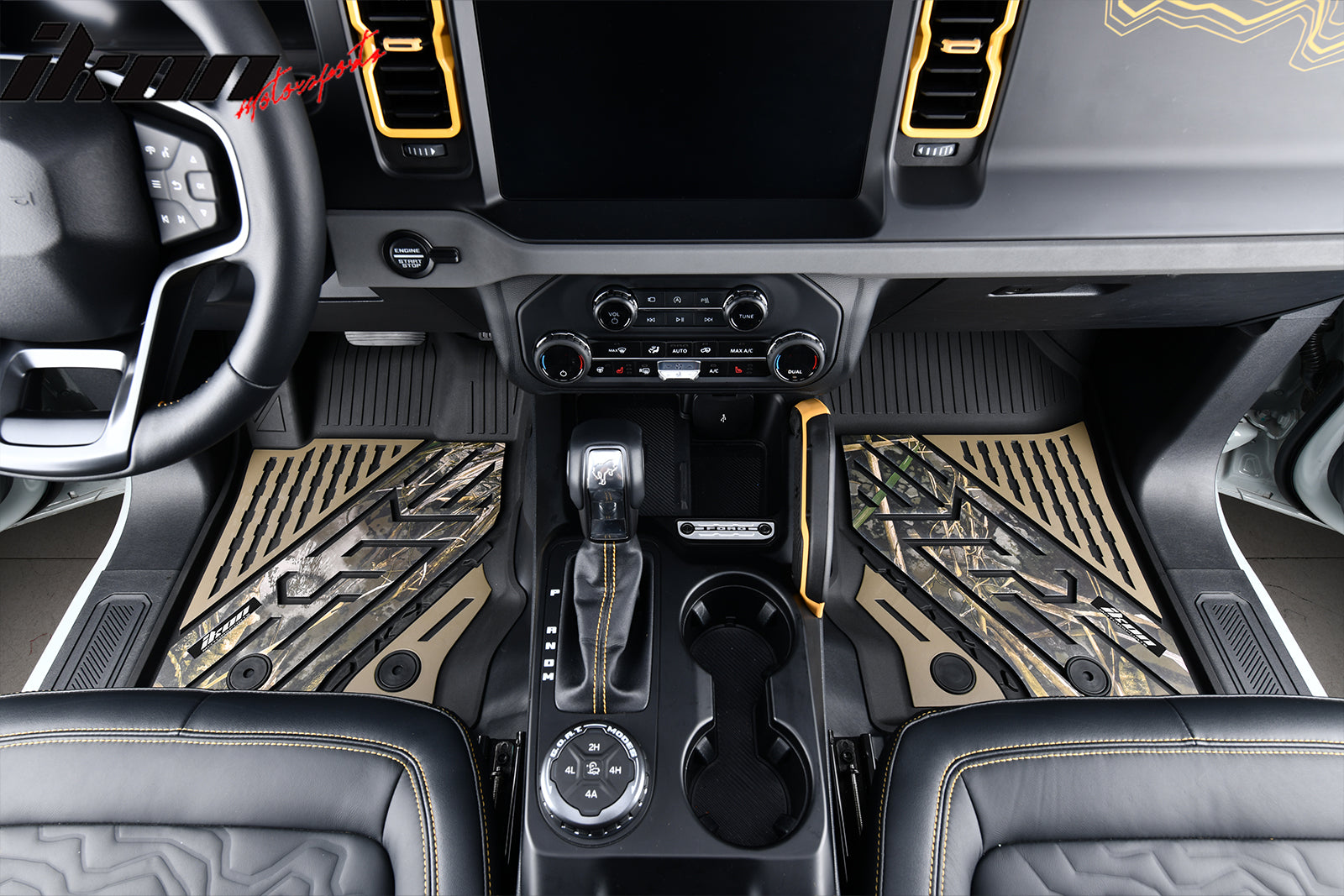 IKON MOTORSPORTS 3D TPE Floor Mats, Compatible with 2021-2025 Ford Bronco 4-Door, All Weather Waterproof Non-Slip Floor Liners, Front & 2nd Row Full Set Car Interior Accessories, Black With Camouflage