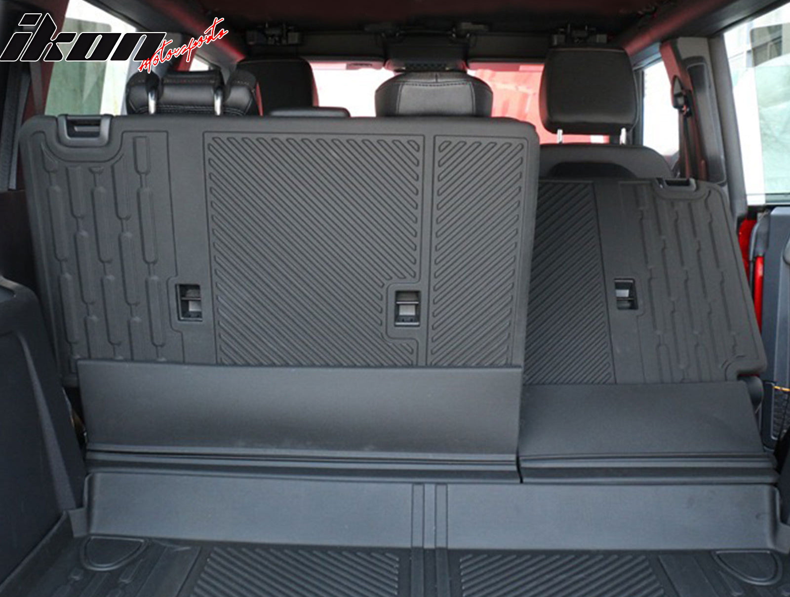 IKON MOTORSPORTS, Rear Seat Protector Backrest Cover Compatible With 2021-2026 Ford Bronco 4 Door, Black TPE Waterproof Seat Back Liners Mat Pad Interior Accessories 4 Pieces