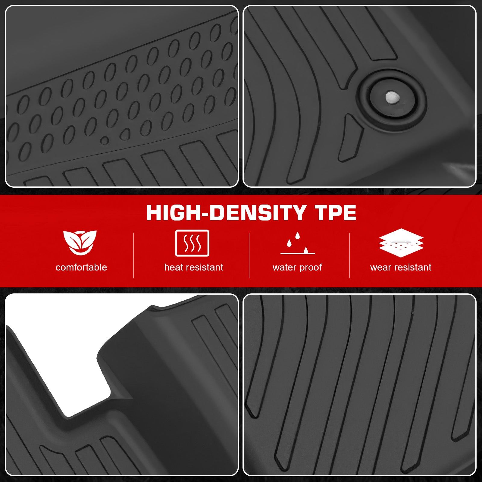 IKON MOTORSPORTS 3D TPE Floor Mats, Compatible with 2021-2025 Infiniti QX50/2023-2025 QX55, All Weather Waterproof Non-Slip Floor Liners, Front & 2nd Row Full Set Interior Accessories, Black