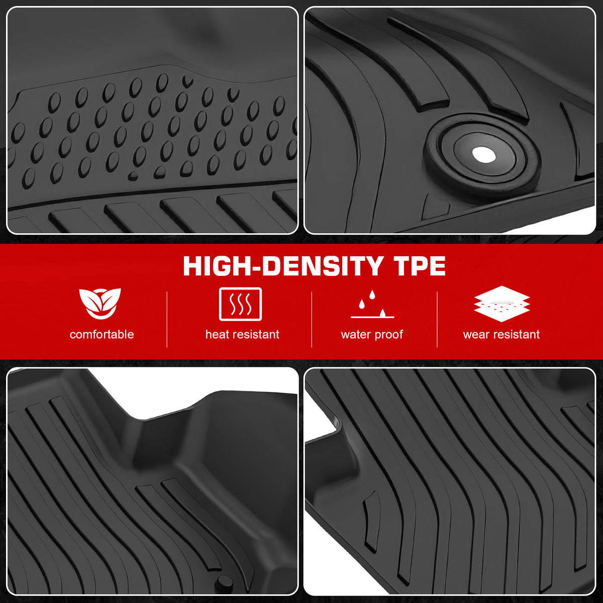 IKON MOTORSPORTS 3D TPE Floor Mats, Compatible with 2021-2025 Land Rover Range Rover Velar, All Weather Waterproof Non-Slip Floor Liners, Front & 2nd Row Full Set Interior Accessories, Black