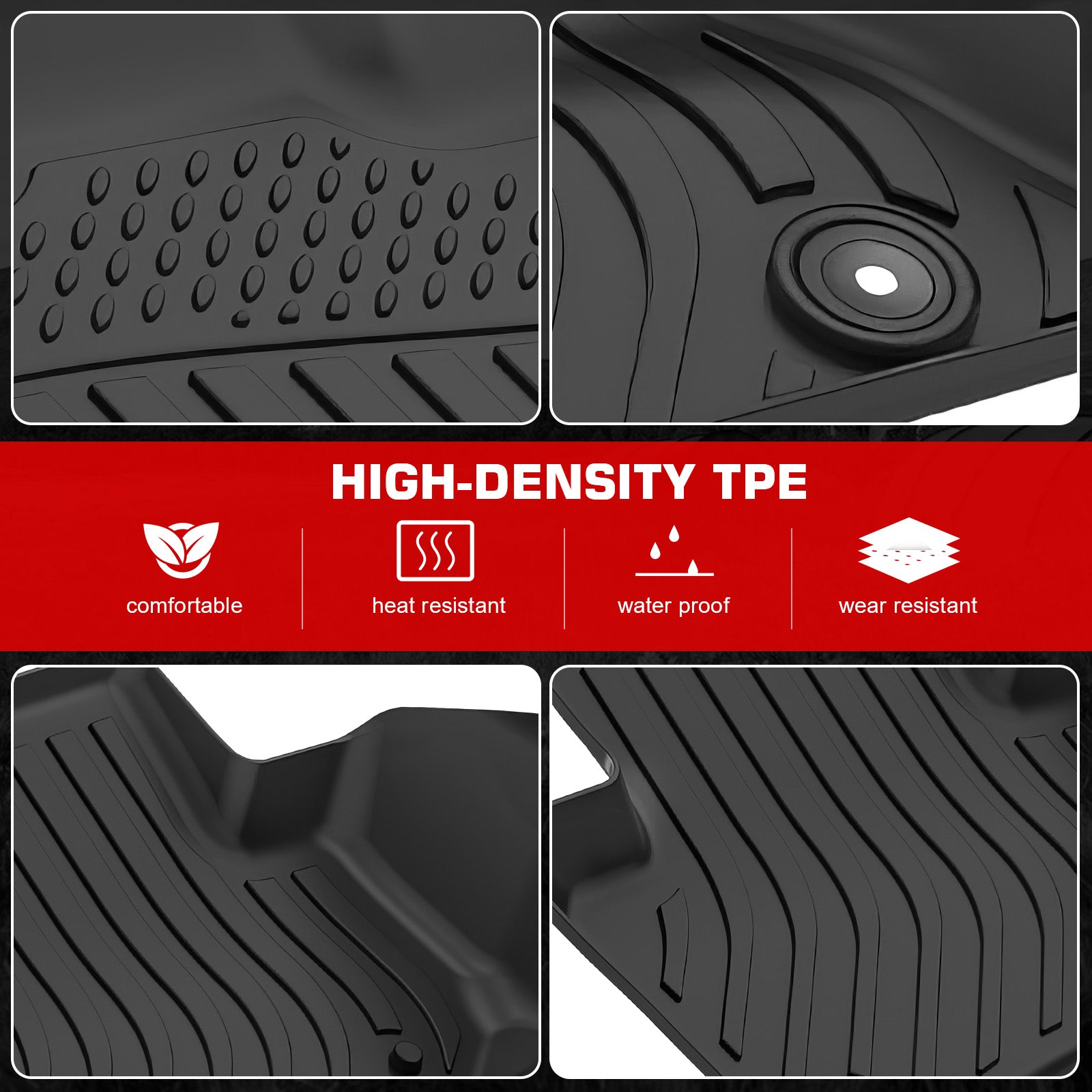 IKON MOTORSPORTS 3D TPE Floor Mats, Compatible with 2021-2025 Land Rover Range Rover Velar, All Weather Waterproof Non-Slip Floor Liners, Front & 2nd Row Full Set Interior Accessories, Black