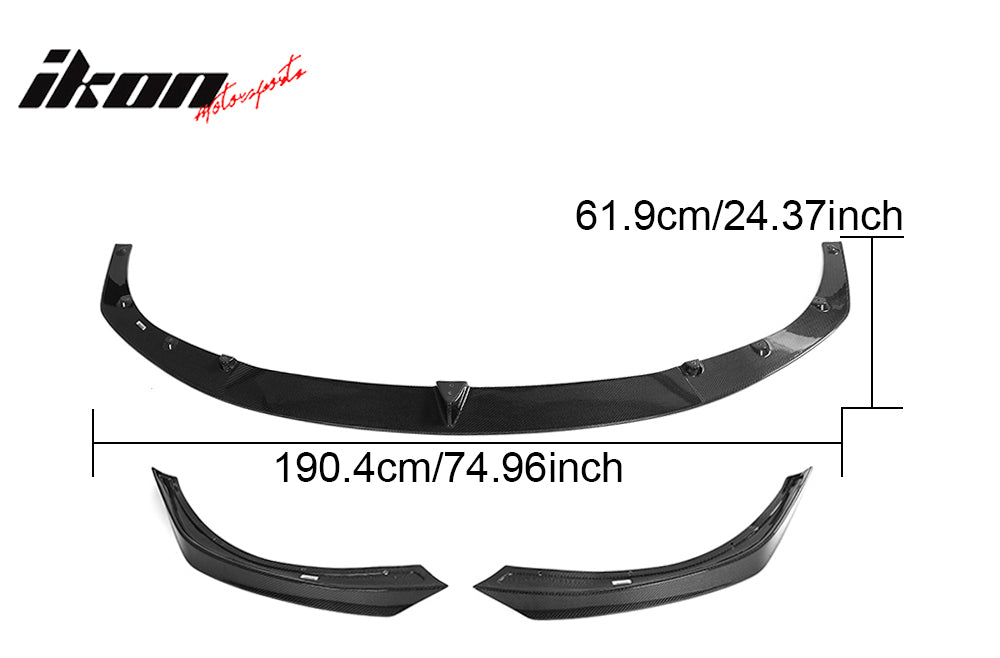 Fit 21-25 Tesla Model S V Style Gloss Black Carbon Fiber CF Front Bumper Lip 3PC