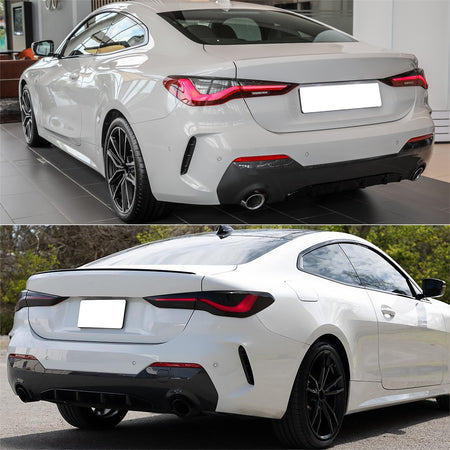 IKON MOTORSPORTS Rear Bumper Covers, Compatible with 2021-2025 BMW 4-Series G22 Coupe/G23 Convertible (Not Fit Gran Coupe), M-Sport Style Unpainted Black Replacement Bumper Conversion Body Kit