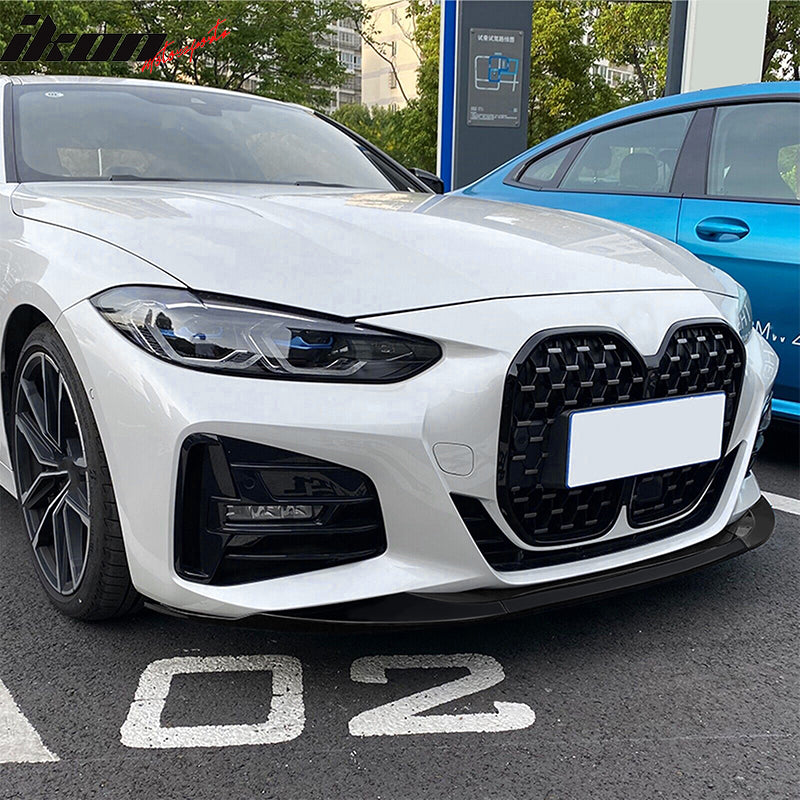 IKON MOTORSPORTS, Front Bumper Lip Compatible With 2021-2025 BMW G22 G23 4-Series 430i M440i, Black M-Performance Style Front Bumper Lip Spoiler Splitters Added on Bodykit Replacement, 2022