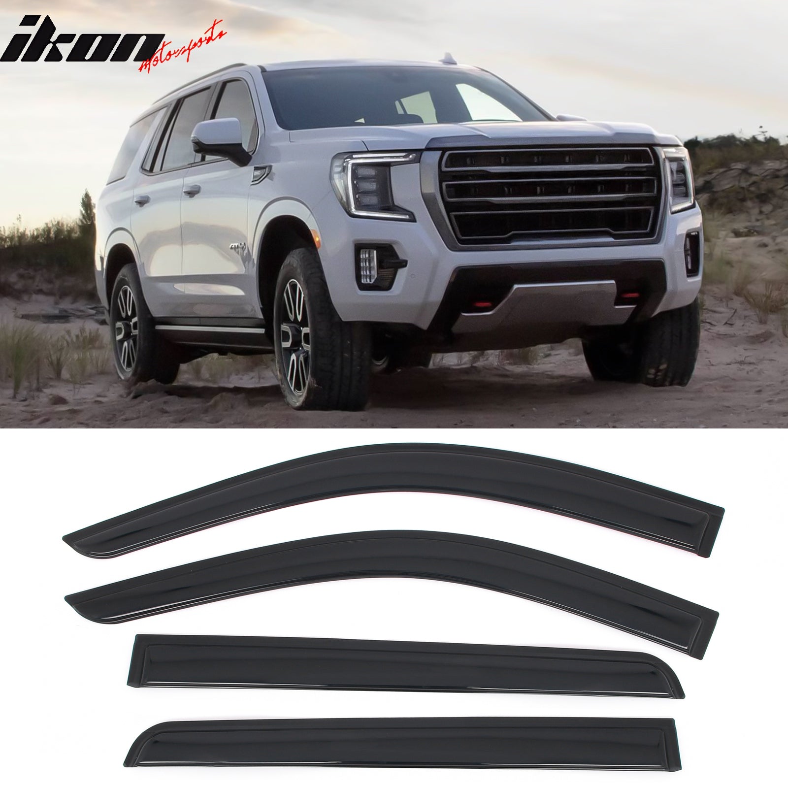 2021 - 2025 Chevy Tahoe & GMC Yukon 4PCS Tape on Window Visors GuardsIkon Motorsports