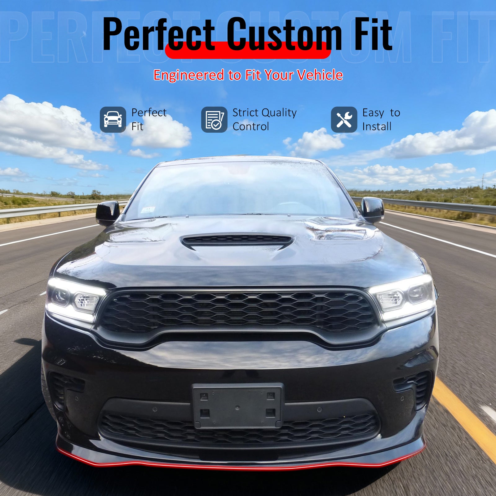 Gloss Black Double Deck Front Bumper Lip Spoiler For 21-24 Dodge Durango SRT Hellcat – Demon Style Splitter
