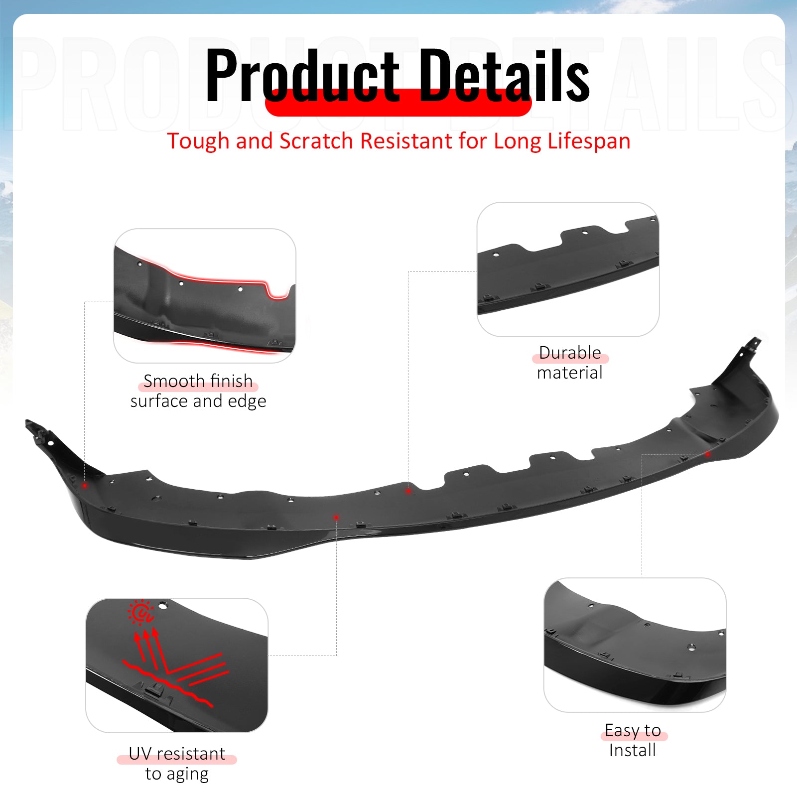 Fits 21-25 Dodge Durango Front Bumper Lip 21+ Hellcat Style Gloss Black Spoiler