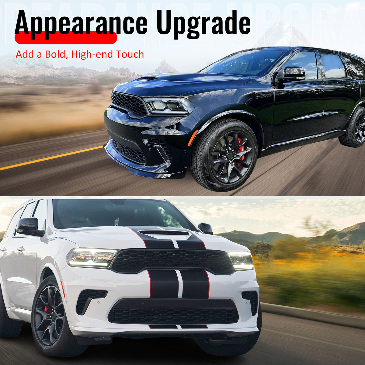Fits 21-25 Dodge Durango Front Bumper Lip 21+ Hellcat Style Gloss Black Spoiler