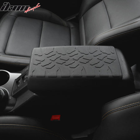 IKON MOTORSPORTS Center Console Armrest Cover Compatible with 2021-2025 Ford Bronco 2/4 Door, Black TPE Waterproof Armrest Box Pad