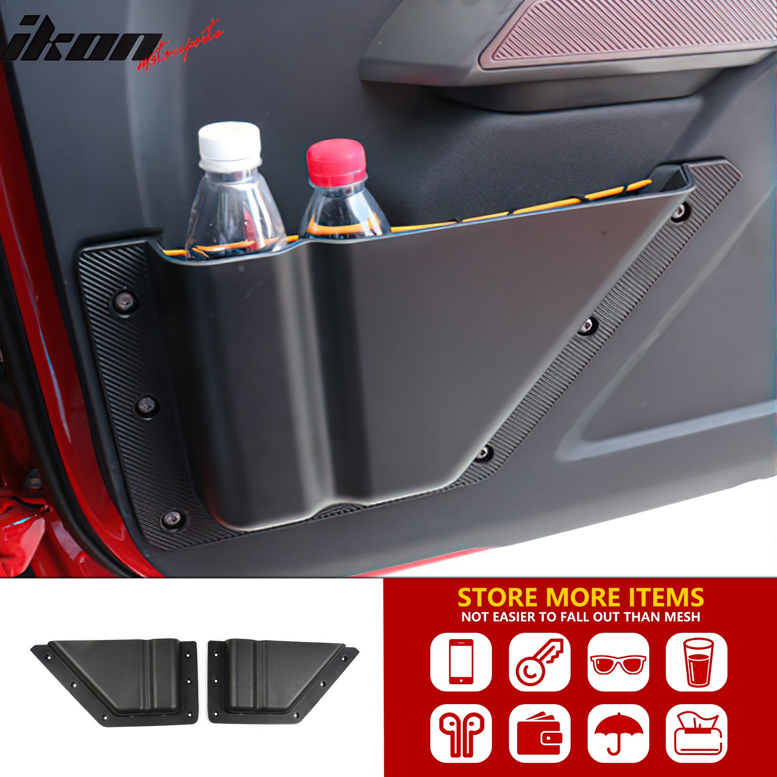 Fits 21-25 Ford Bronco 2/4 Door Black Front Door Storage Pocket Box TPE + ABS