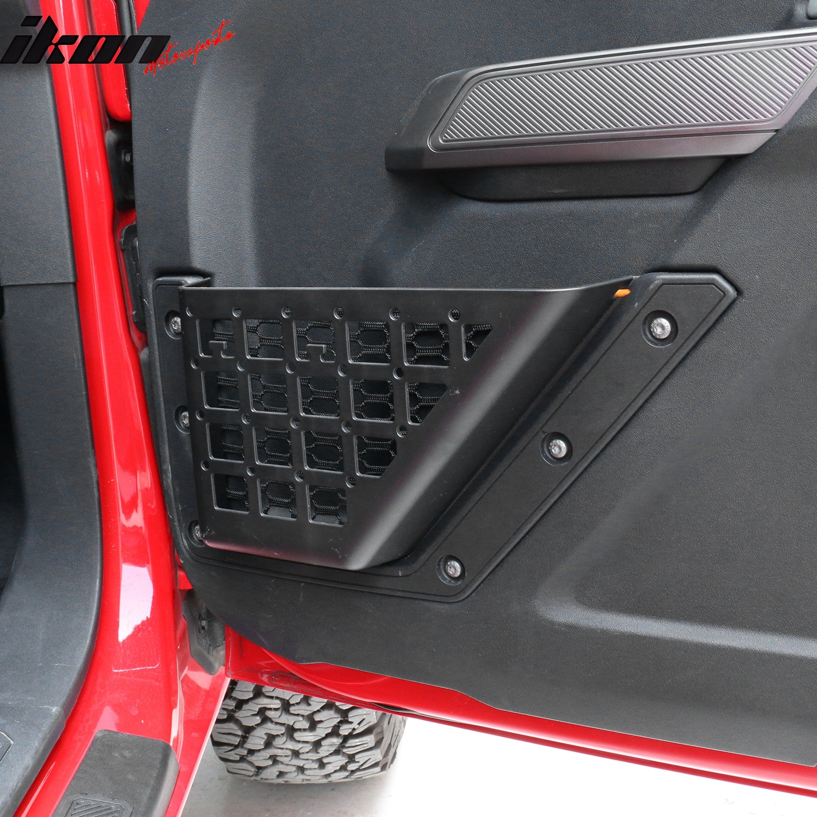 IKON MOTORSPORTS, Front Door Storage Box Compatible With 2021-2025 Ford Bronco 2/4 Door, Black ABS Plastic Interior Front Car Organizer Storage Pocket Box Accessories 2PCS