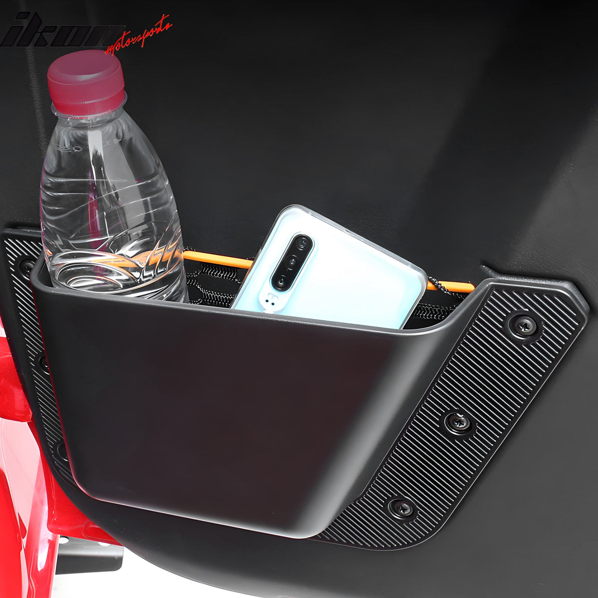 IKON MOTORSPORTS, Rear Door Storage Box Compatible With 2021-2025 Ford Bronco 4 Door, Black TPE+ABS Interior Rear Car Organizer Storage Pocket Box Accessories 2PCS