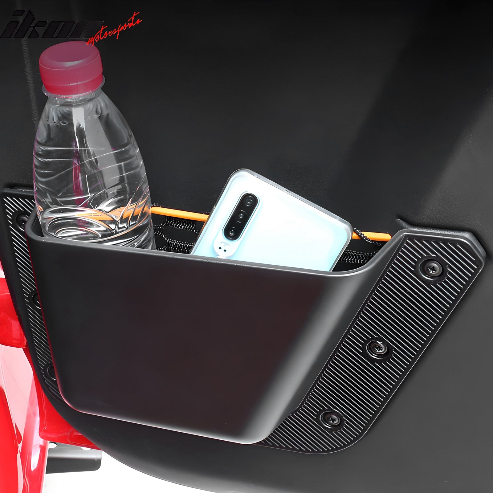 IKON MOTORSPORTS, Rear Door Storage Box Compatible With 2021-2025 Ford Bronco 4 Door, Black TPE+ABS Interior Rear Car Organizer Storage Pocket Box Accessories 2PCS