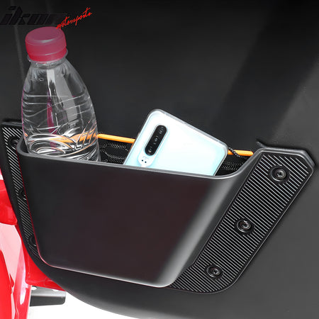 IKON MOTORSPORTS, Rear Door Storage Box Compatible With 2021-2025 Ford Bronco 4 Door, Black TPE+ABS Interior Rear Car Organizer Storage Pocket Box Accessories 2PCS