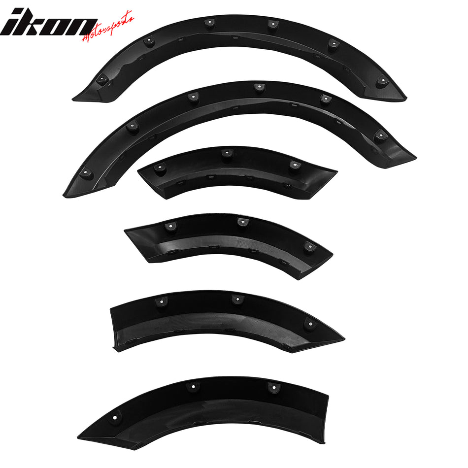 IKON MOTORSPORTS Fender Flares Compatible with 2021-2025 Ford Bronco Sport Pocket Rivet Style Injected Molded PP Black Wheel Flare Cover Protector Set, 6 Pcs, Front & Rear