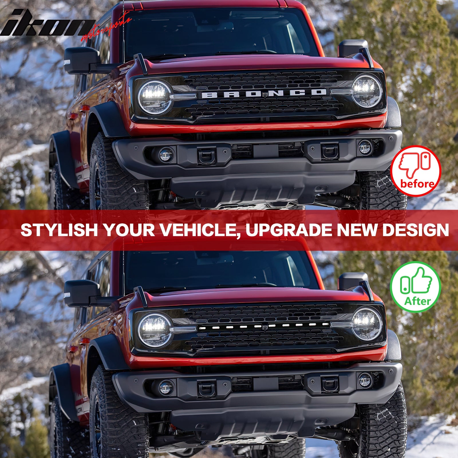 Fits 21-25 Ford Bronco 2/4 Door Black Front Grille Light Strip LED Dynamic Lamps