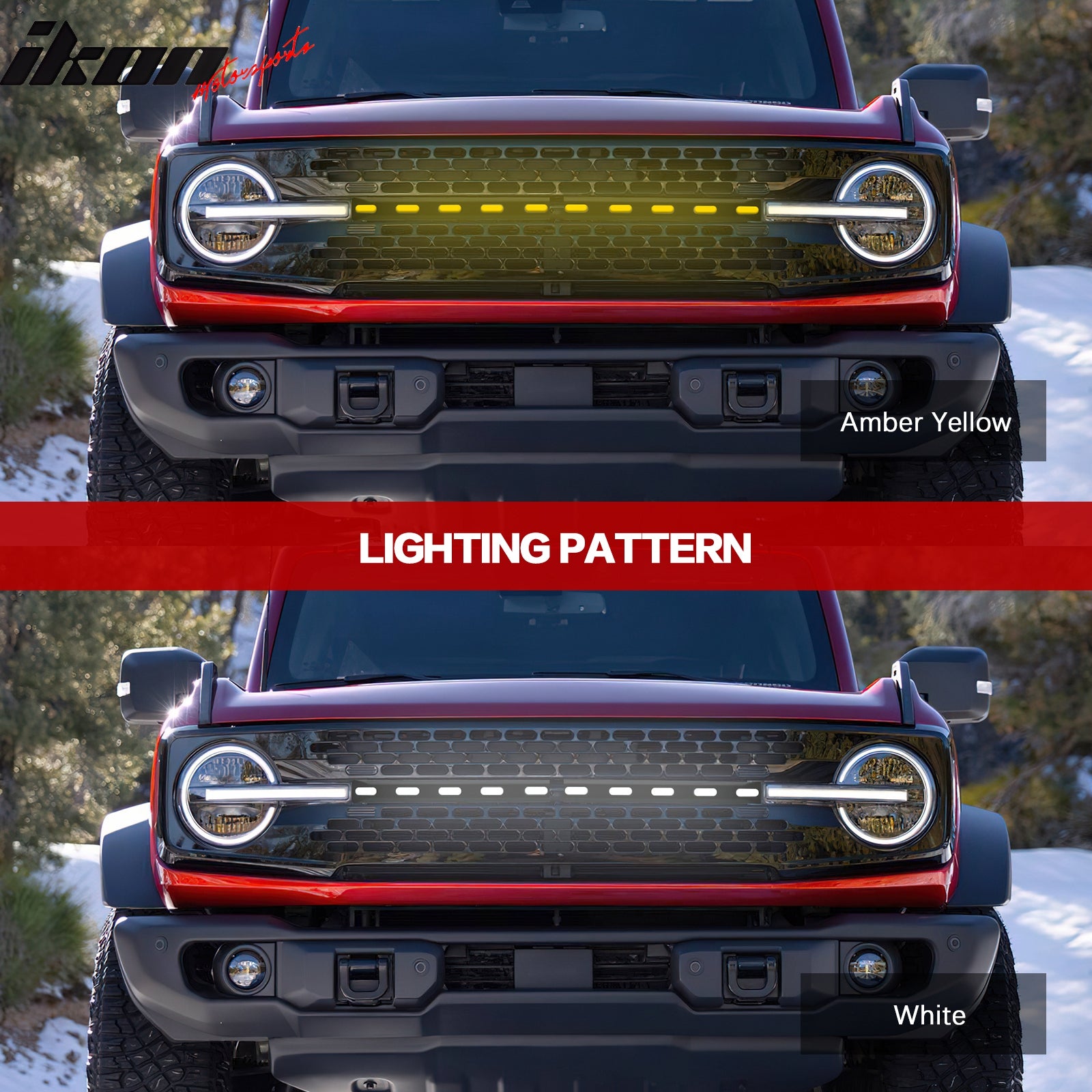 Fits 21-25 Ford Bronco 2/4 Door Black Front Grille Light Strip LED Dynamic Lamps