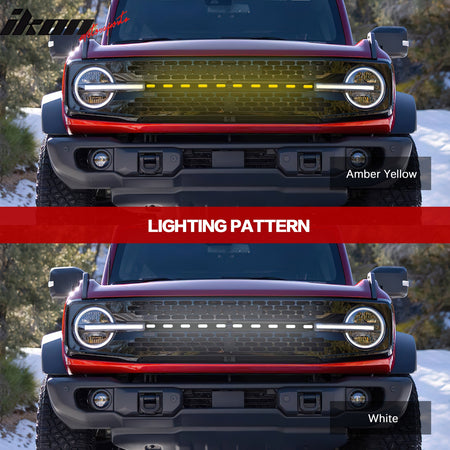 Fits 21-25 Ford Bronco 2/4 Door Black Front Grille Light Strip LED Dynamic Lamps