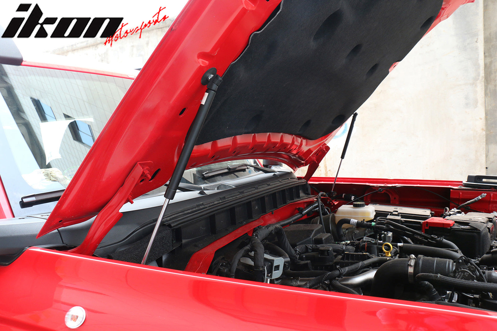 IKON MOTORSPORTS Hood Hydraulic Rod Compatible with 2021-2025 Ford Bronco 2/4 Door, Black Carbon Steel Front Cover Hood Hydraulic Support Rod 2PCS