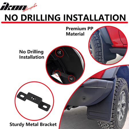 IKON MOTORSPORTS, Mud Flaps Compatible With 2021-2025 Ford Bronco 2/4 Door, Black PP Front Rear Mud Flaps Splash Guards Protector 4PCS Set