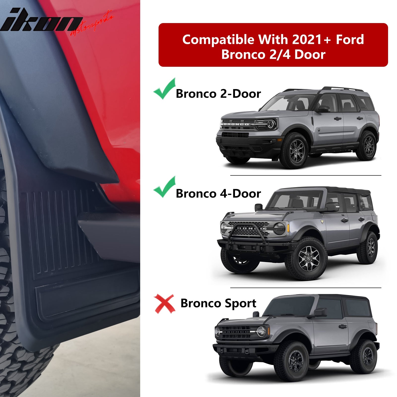 Fits 21-25 Ford Bronco 2/4 Door Black Front Rear Mud Flaps Splash Guards PP 4PCS