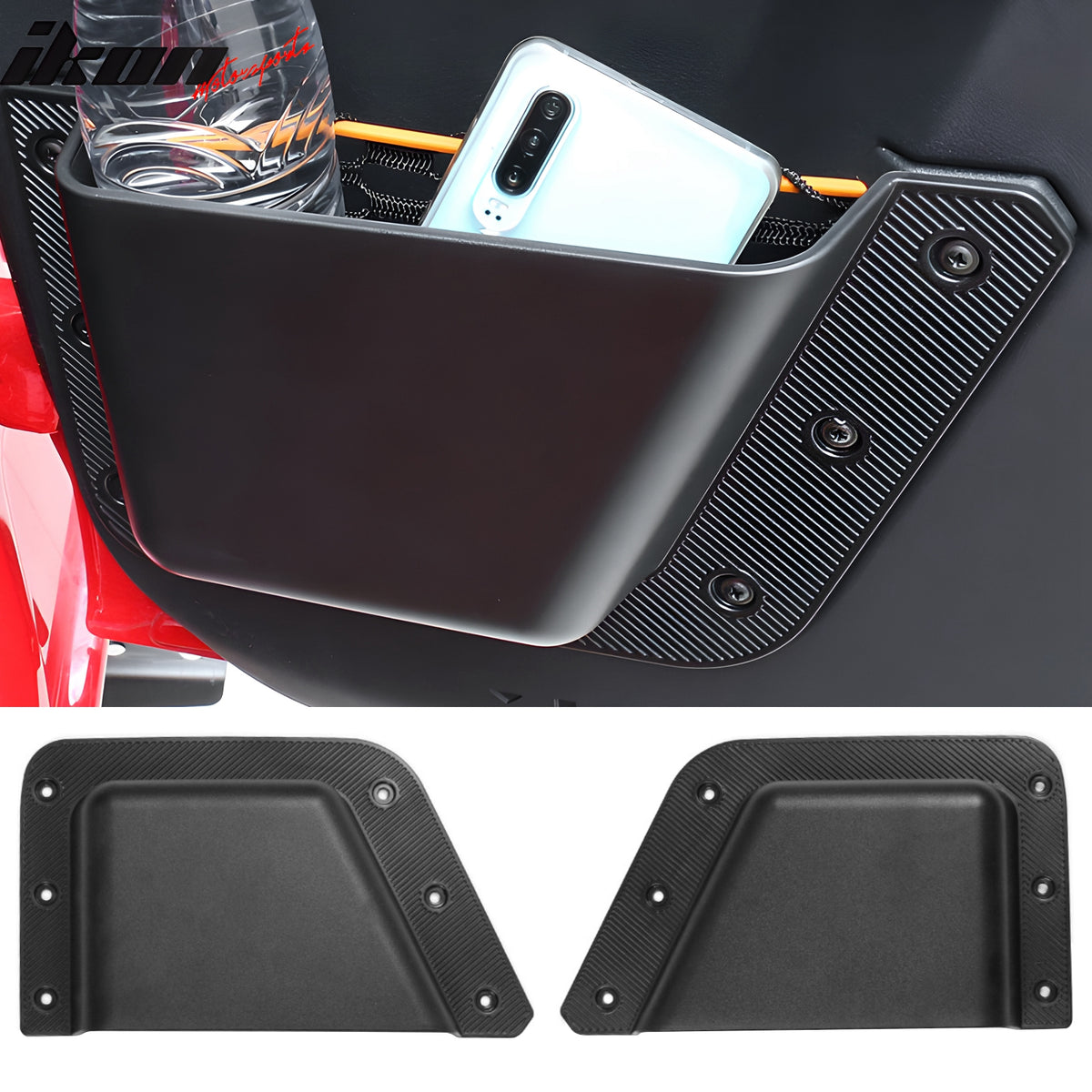 Fits 21-25 Ford Bronco 4Dr Black Front & Rear Door Storage Pockets Box TPE + ABS