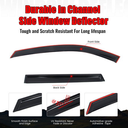 Fits 21-26 Nissan Rogue 4PCS In-channel Window Visors Side Rain Sun Vent Shade