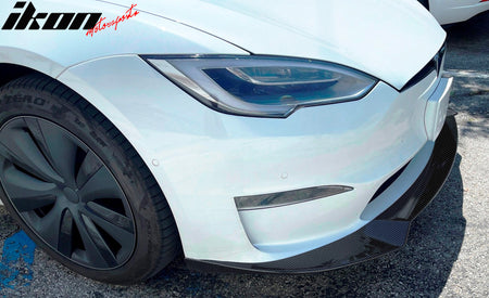 IKON MOTORSPRTS, Front Bumper Lip Compatible With 2021-2025 Tesla Model S,  Carbon Fiber Print 3PC Front Lip Spoiler Splitter PP Protector Lower Chin Diffuser, 2022