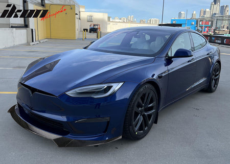 Fits 21-25 Tesla Model S Track Pack Style Front Bumper Lip Carbon Fiber Print