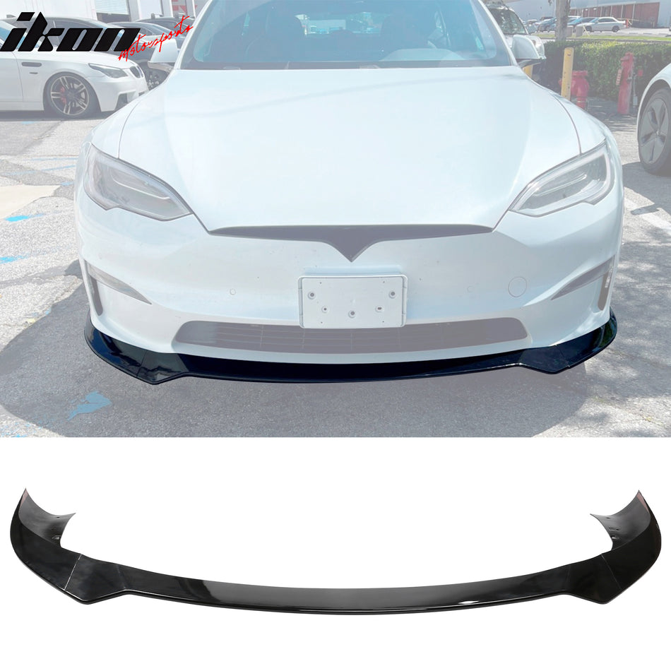 2021-2025 Tesla Model S Track Pack Style Front Bumper Lip Gloss Black