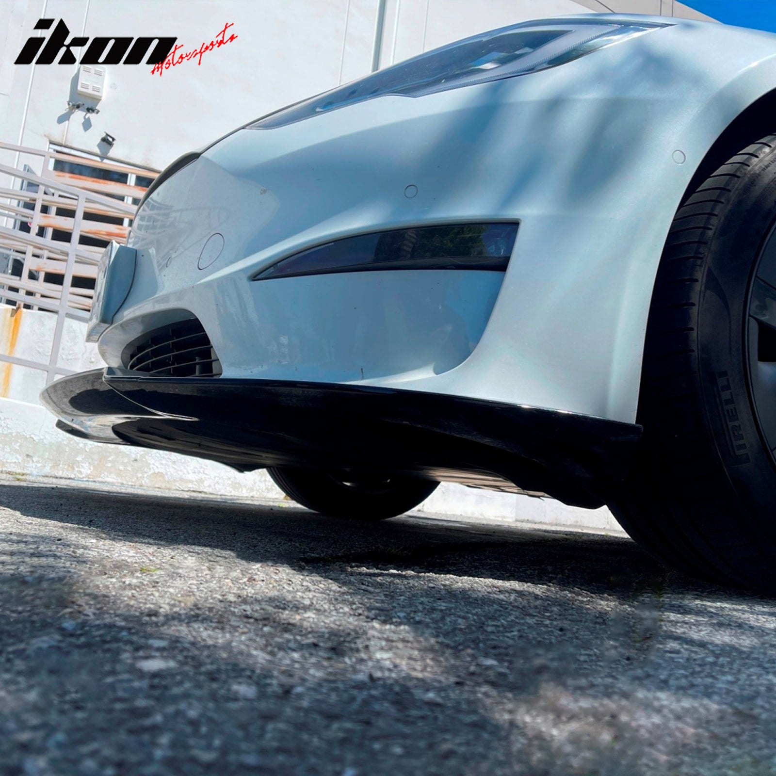 Fits 21-25 Tesla Model S Track Pack Style Front Bumper Lip Gloss Black 3PC Kit