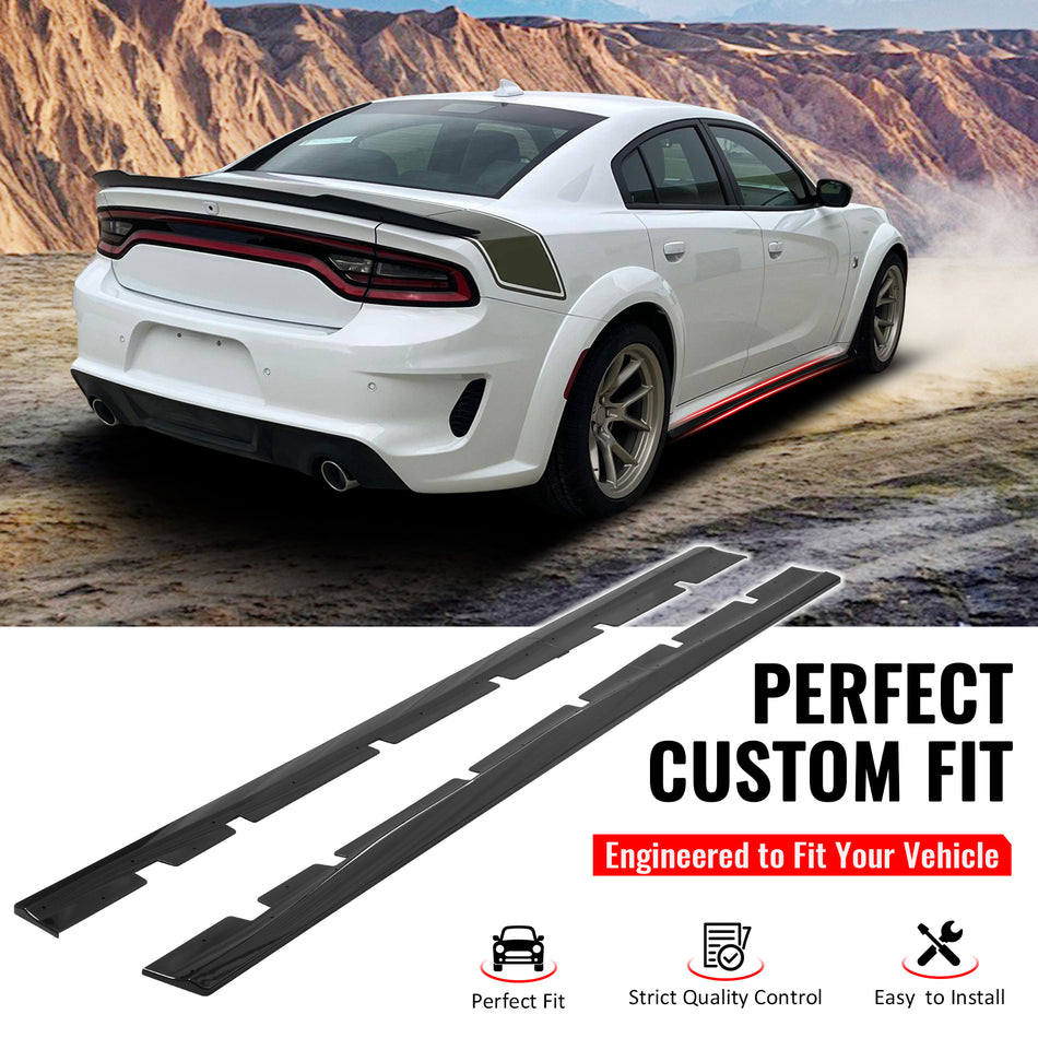 IKON MOTORSPORTS, Side Skirts Extension Compatible with 2020-2023 Dodge Charger Widebody, IKON V2 Style ABS Plastic Gloss Black Rocker Panel Splitter Side Underbody Spoiler