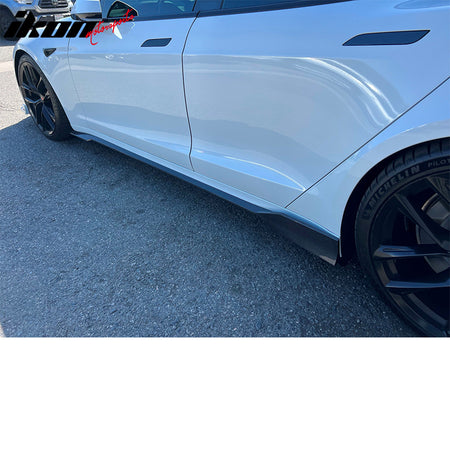 For 21-25 Tesla Model S Carbon Fiber Side Skirts Extension Splitter Rocker Panel