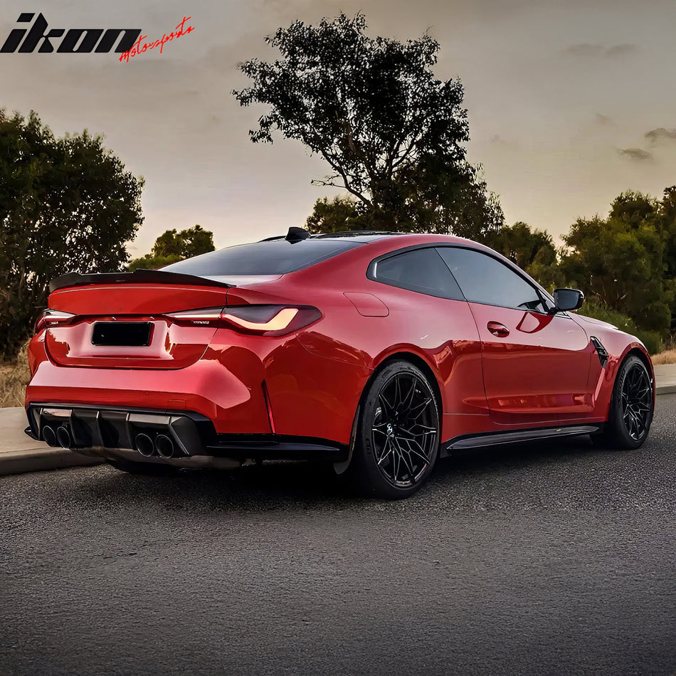 IKON MOTORSPORTS, Trunk Spoiler Compatible with 2021-2026 BMW G22 4-Series & G82 M4 Coupe, PSM Style ABS Plastic Rear Trunk Lid Spoiler Wing Lip