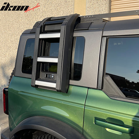 IKON MOTORSPORTS Side Foldable Liftable Window Ladder, Compatible with 2021-2026 Ford Bronco Hardtop, Aluminum ABS Black Truck Roof Climbing Step Luggage Rack Ladder, Exterior Accessories