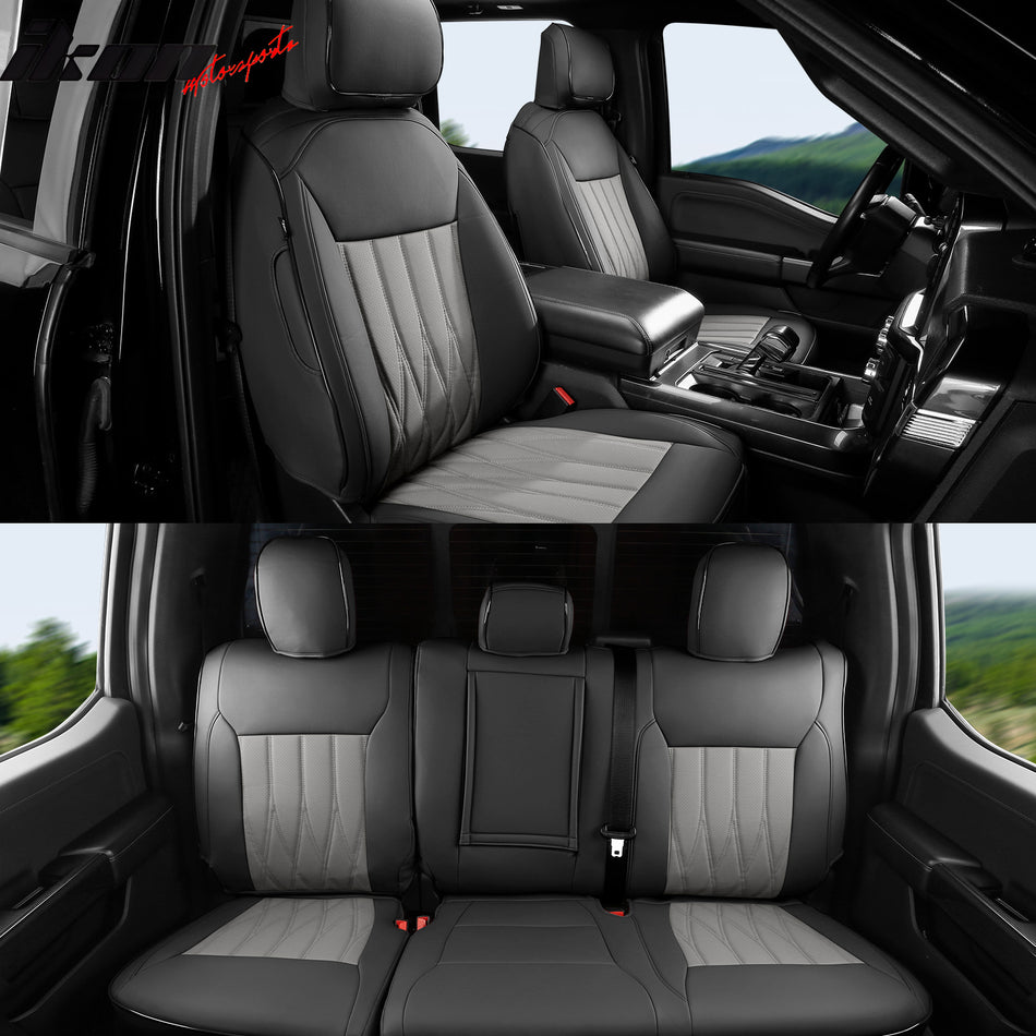 2021-2026 Ford F150 22-25 F250 F350 F450 Crew Seat Cover Black&Gray
