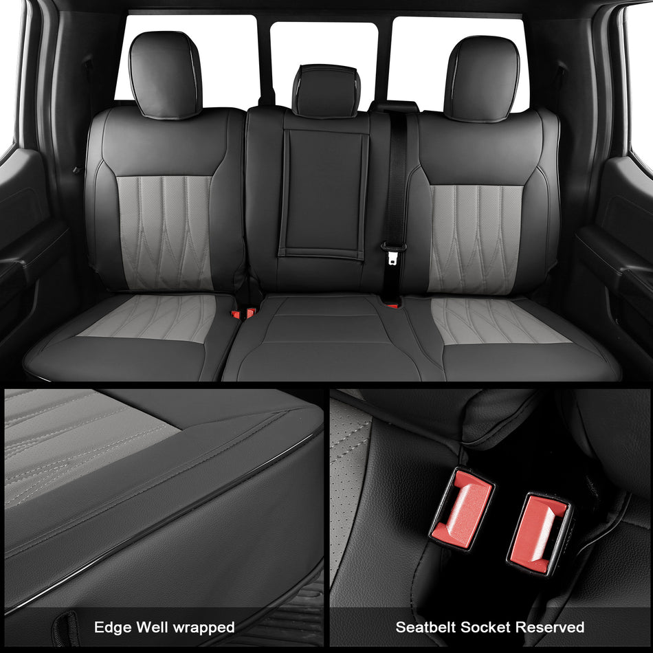 IKON MOTORSPORTS Car Seat Covers Compatible with 2021-2026 Ford F-150& 2023-2026 F-250 F-350 F-450 Crew Cab, Waterproof Easy Clean PVC Driver Seat Cushion Protector Cover (Full Set, Black & Gray)