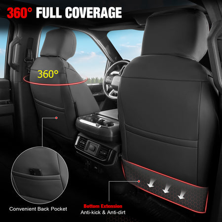 For 21-26 Ford F150 22-26 F250 F350 F450 Crew Cab Seat Cover Full Set Black&Gray