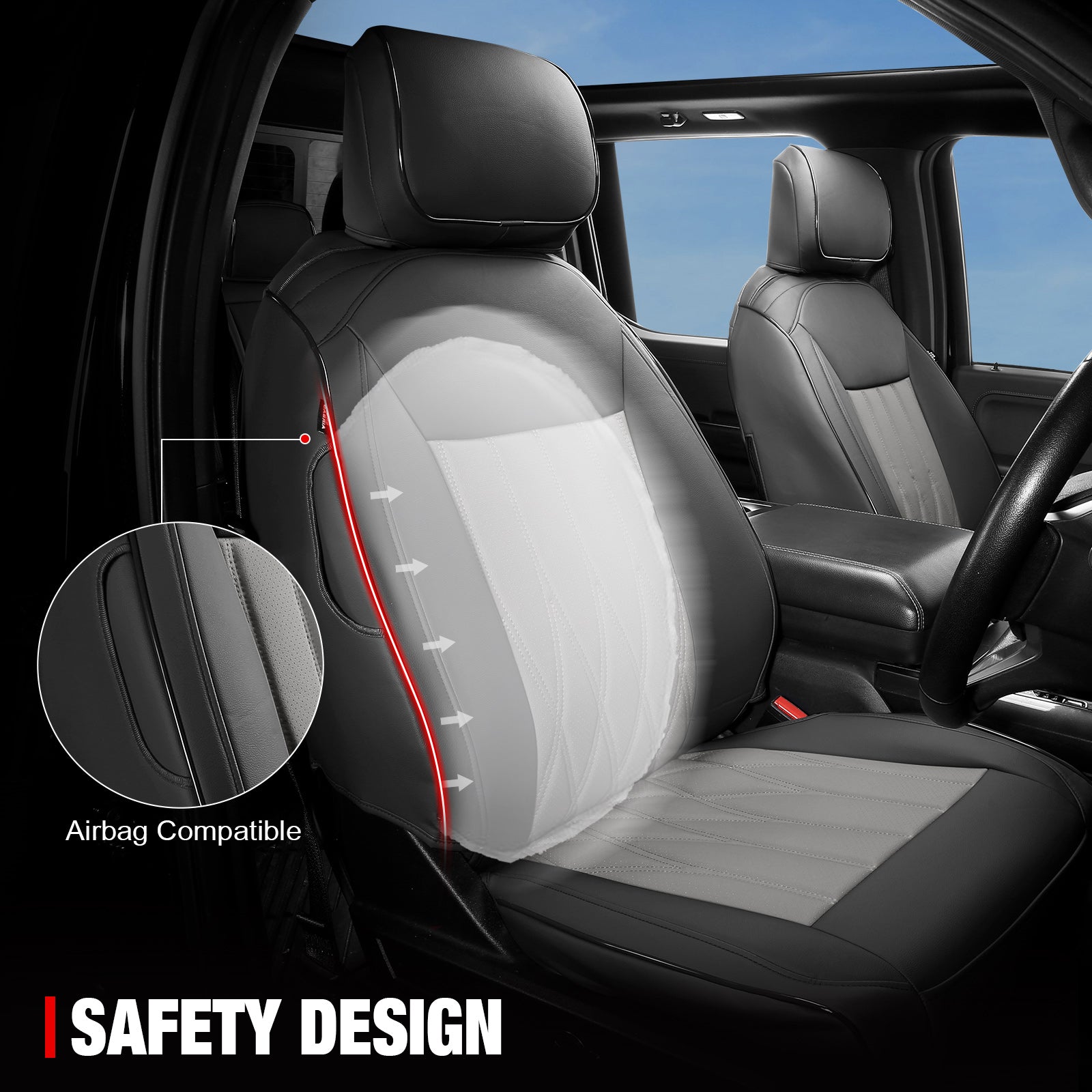 For 21-26 Ford F150 22-26 F250 F350 F450 Crew Cab Seat Cover Full Set Black&Gray