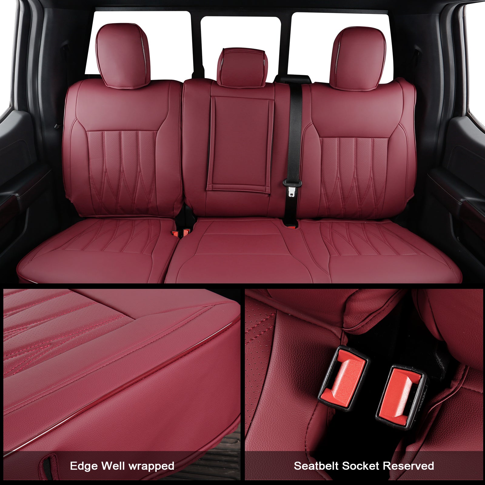 IKON MOTORSPORTS Car Seat Covers Compatible with 2021-2026 Ford F-150& 2023-2026 F-250 F-350 F-450 Crew Cab, Waterproof Easy Clean PVC Driver Seat Cushion Protector Cover (Full Set, Red)
