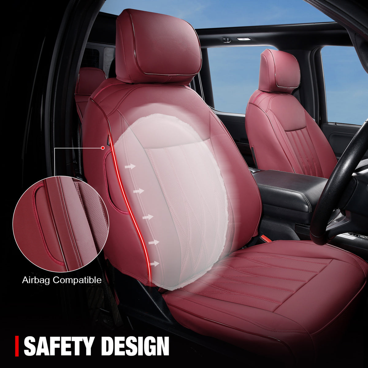 Fits 21-26 Ford F-150 22-26 F-250 F-350 F-450 Crew Cab Seat Covers Full Set Red