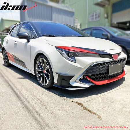 IKON MOTORSPORTS 3PCS Front Bumper Lip + 2PCS Front Side Canards, Compatible with 2023-2025 Toyota Corolla Auris 3rd E210 5-Door Hatchback, Gloss Black Air Dam Chin Spoiler Protector Splitter