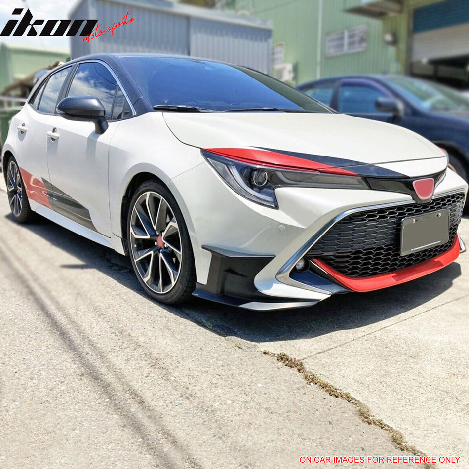 IKON MOTORSPORTS Front Bumper Lip + 2PCS Front Side Canards, Compatible with 2023-2025 Toyota Corolla Auris 3rd E210 5-Door Hatchback, Gloss Black Air Dam Chin Spoiler Protector Splitter