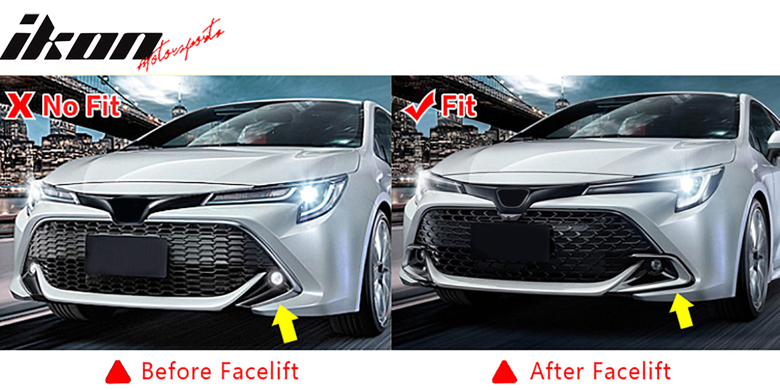 Fits 23-25 Toyota Corolla 5-Door 2PC Side Canards + Front Bumper Lip Gloss Black