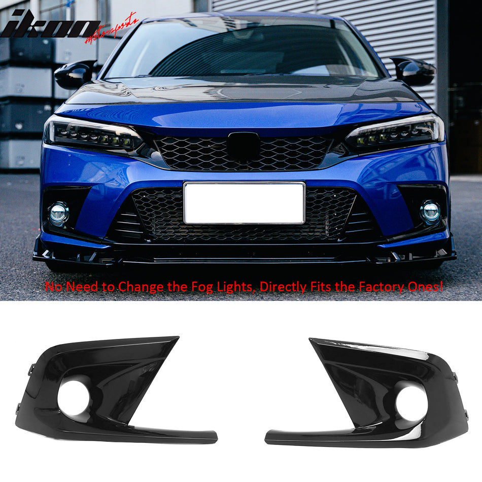 2022-2024 Honda Civic OE Style Fog Light Bezels Round Hole Covers Gloss Black